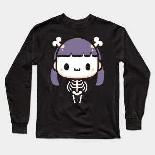 Cute Halloween Chibi Skeleton Girl with Bones Hair Band | Cute Halloween Design Long Sleeve T-Shirt